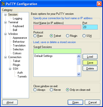 PuTTY after startup, colorized